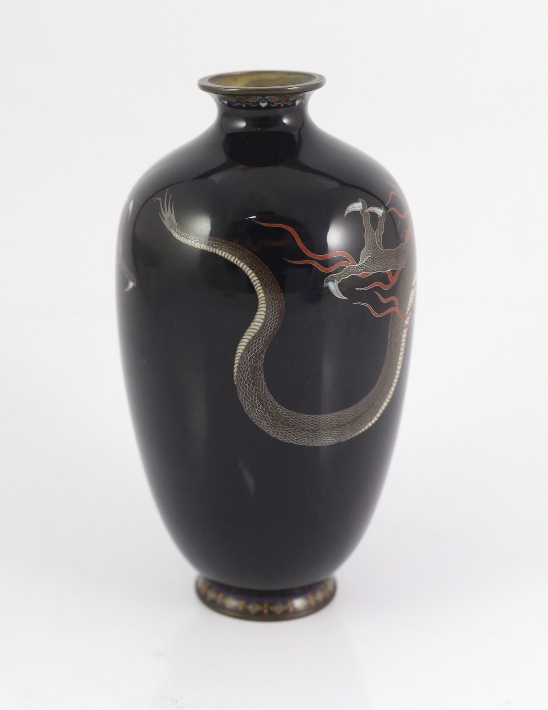 A fine Japanese silver wire cloisonné enamel ‘dragon’ vase, Meiji period